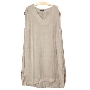 Women's 2XL Piazza Del Tempio Star Tan 100% Linen Shift Dress Made in Italy